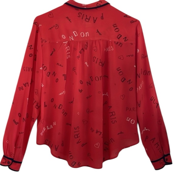 Anthropologie Maeve Red, Navy Trim London Milan & Paris Long-Sleeve Top 8 EUC - Picture 3 of 15